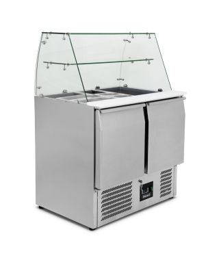 Double Hinged Door Refrigerated Prep Counter With Glass Canopy